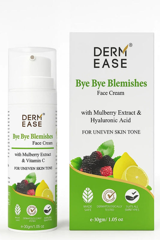 Derm Ease Bye Bye Blemishes Face Cream with packaging on a white background