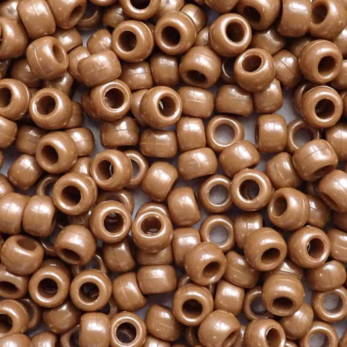 Caramel Brown Pearl Plastic Pony Beads, 6x9mm, 500 beads