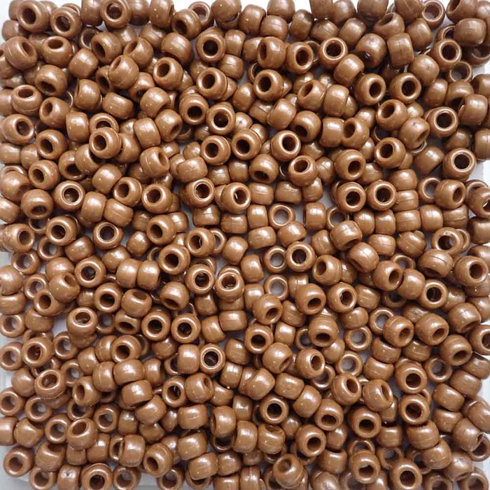 Caramel Brown Pearl Plastic Pony Beads, 6x9mm, 500 beads