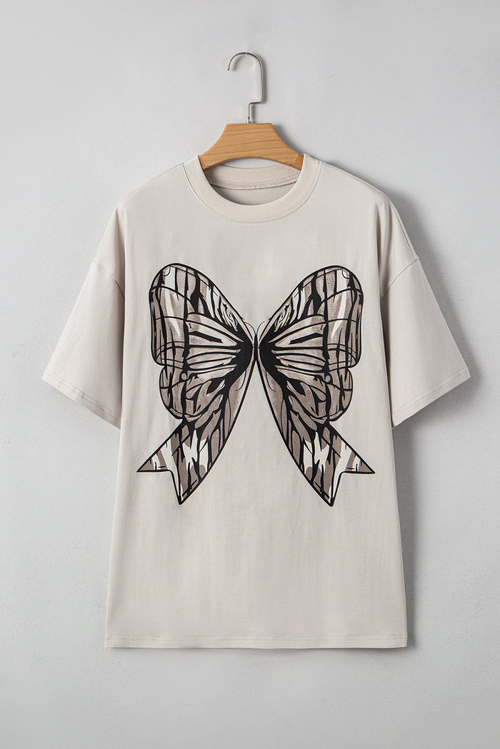 Casual Oversize Big Bow Printed Drop Shoulder Tunic Casual Tee 🇺🇲