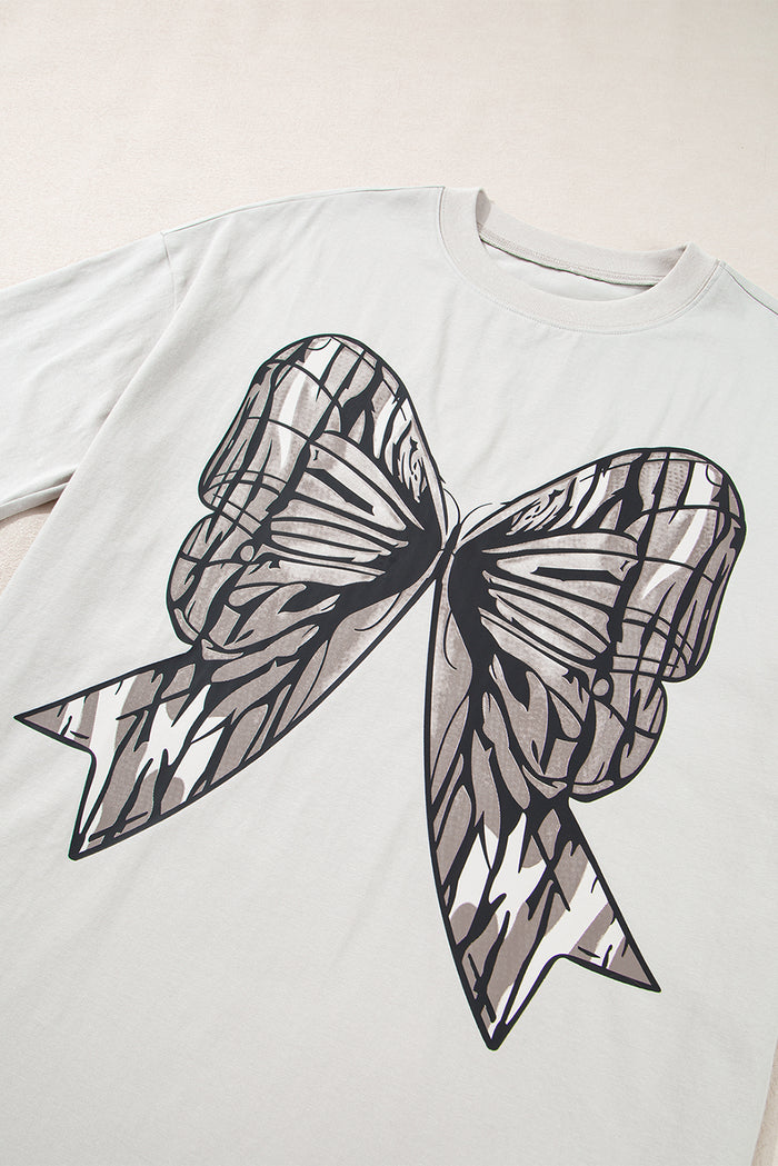 Casual Oversize Big Bow Printed Drop Shoulder Tunic Casual Tee 🇺🇲