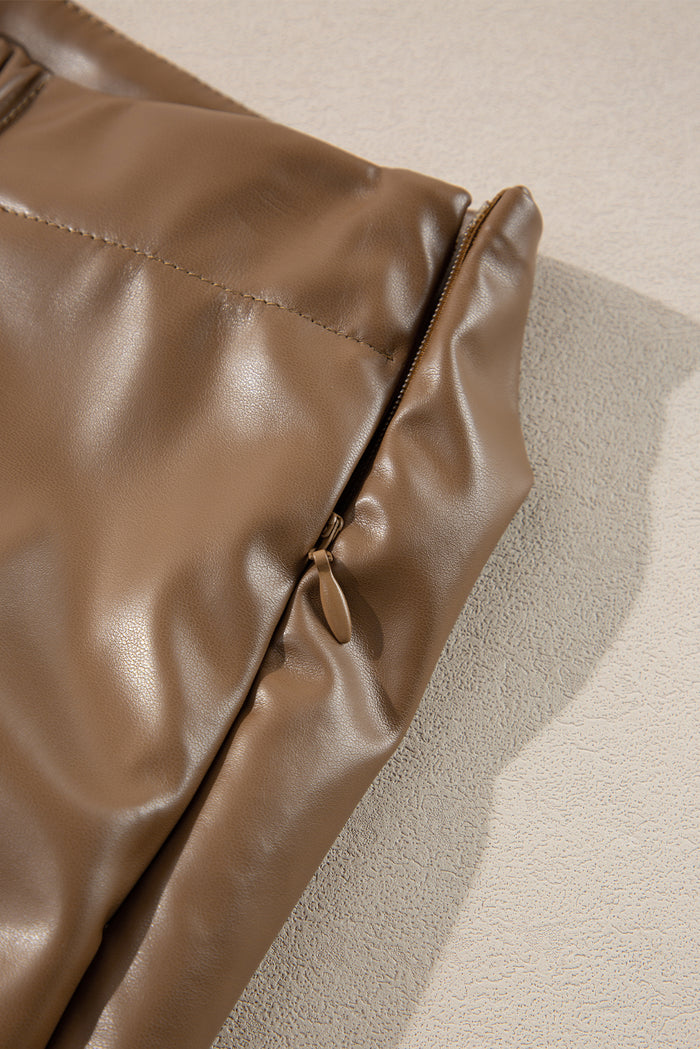 Coffee Bowknot Faux Leather Mini Skirt 🇨🇳