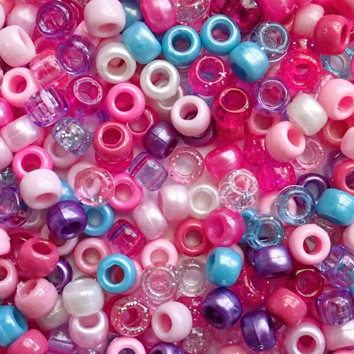 Cosmic Pink Mix Plastic Pony Beads, 6x9mm, 500 beads