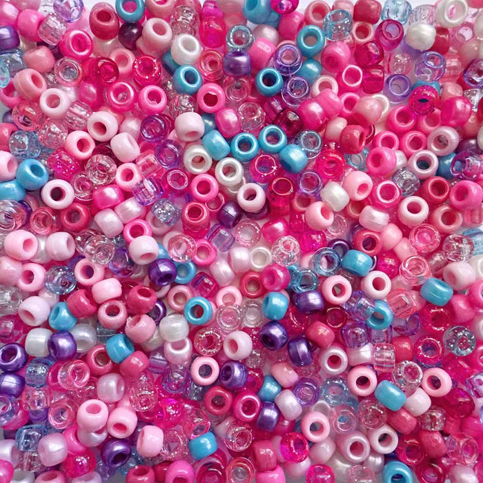 Cosmic Pink Mix Plastic Pony Beads, 6x9mm, 500 beads