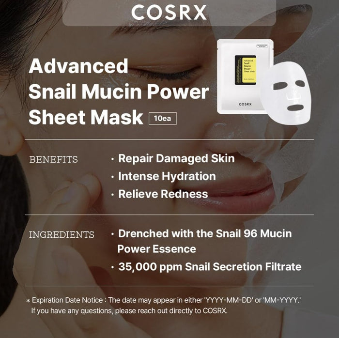 COSRX SNAIL mucin Power Sheet Mask 10pk