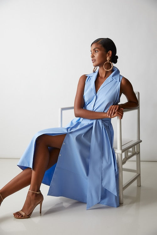 Cotton Poplin Halter Shirtdress