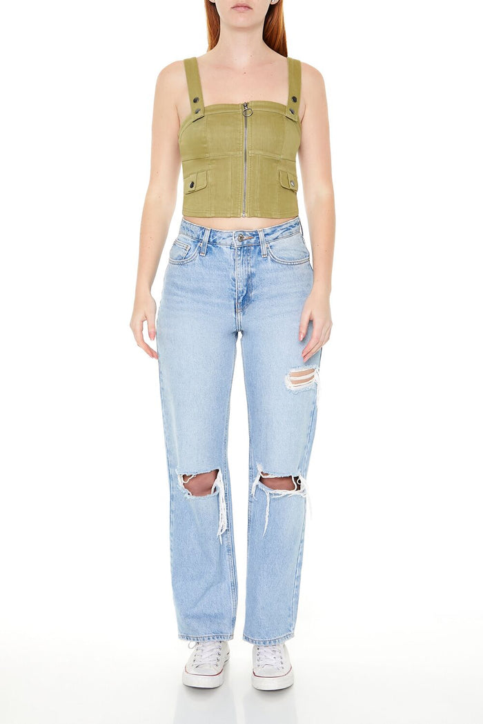 Denim Zip-Up Crop Top