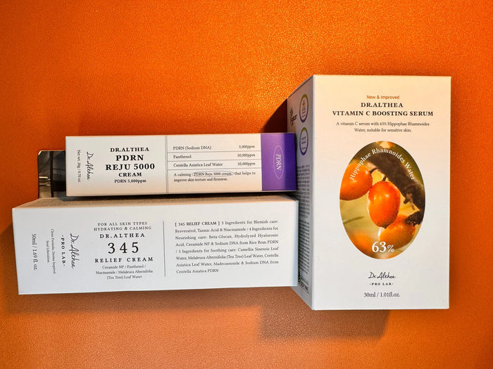 Dr. Althea Essential Skincare Bundle featuring premium Korean serum and cream set on clean white background