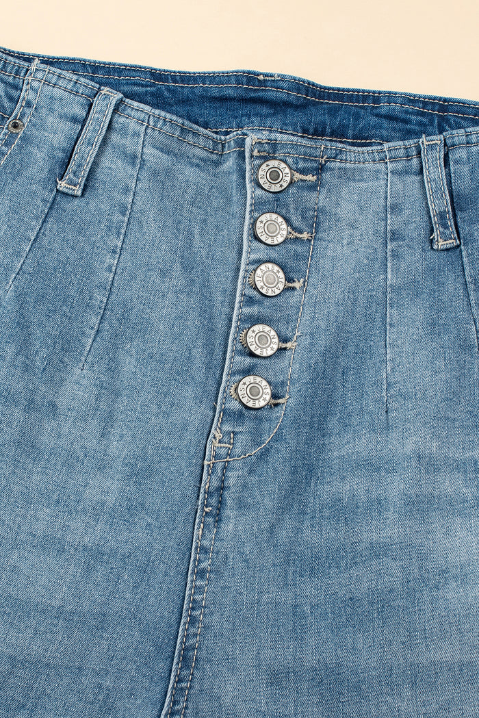Dusk Blue Multi Buttons Medium Wash Straight Loose Leg Jeans 🇨🇳