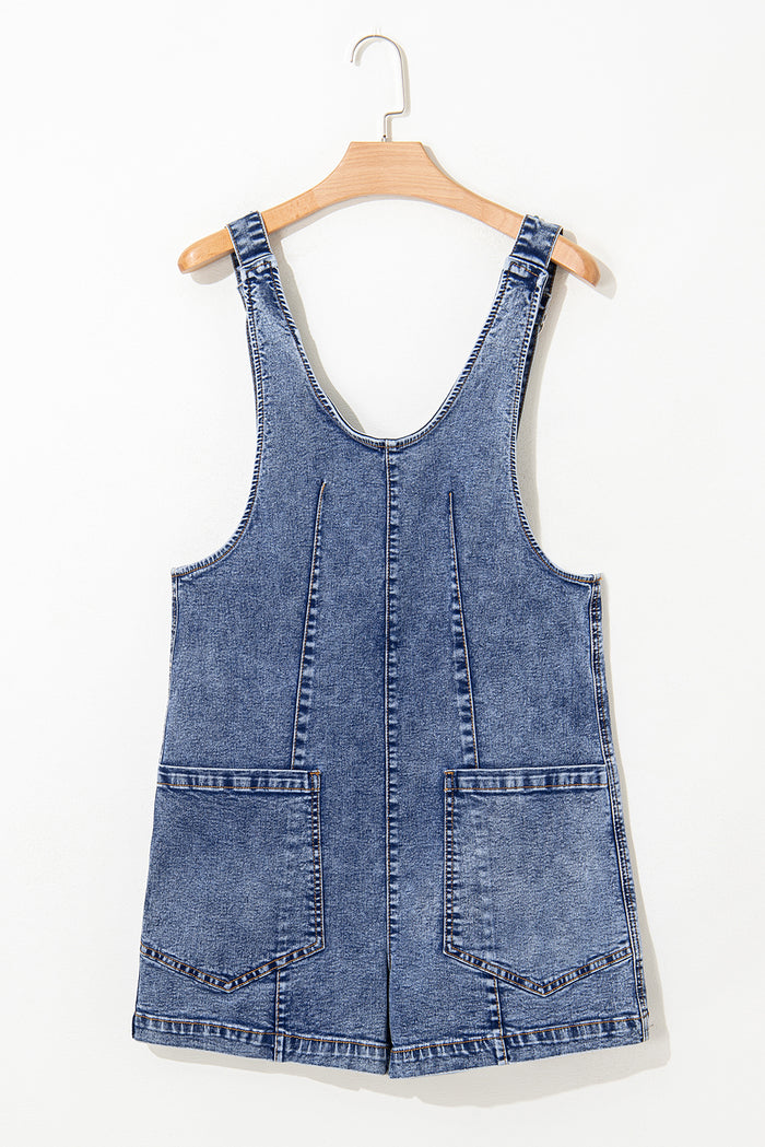 Dusk Blue Sleeveless U Neck Patched Pocket Denim Romper 🇨🇳