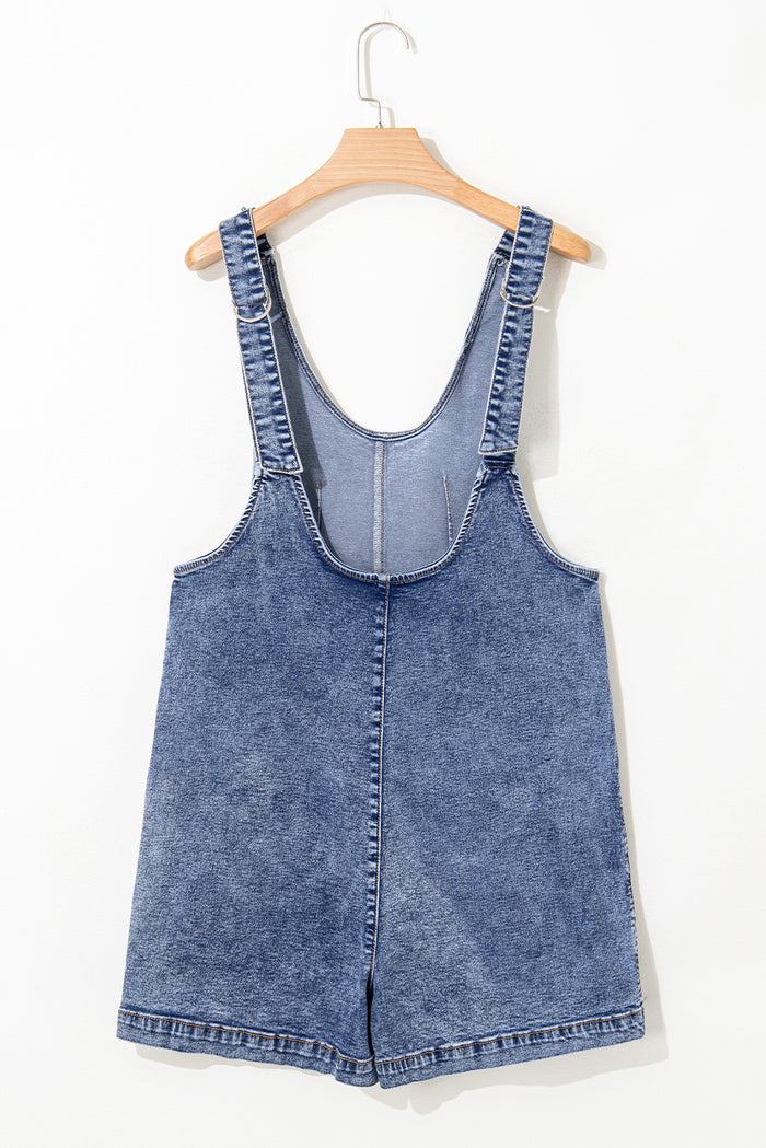 Dusk Blue Sleeveless U Neck Patched Pocket Denim Romper 🇨🇳