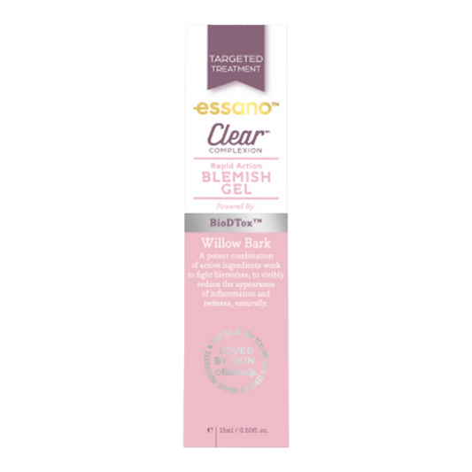 Essano Clear Complexion Rapid Action Blemish Gel for oily/combination skin, reduces blemishes and controls oil production.