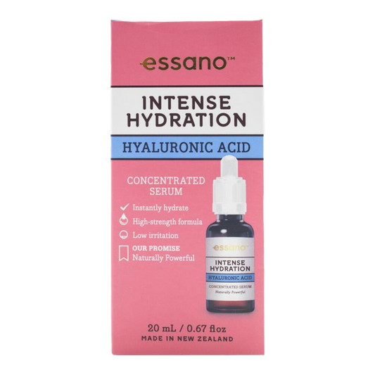 Essano Hyaluronic Acid Intense Hydration Concentrated Serum – 20ml bottle for deep skin hydration.
