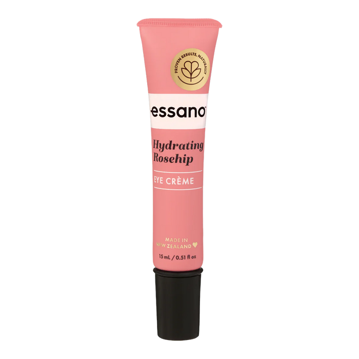 Essano Hydrating Rosehip Eye Cream for moisturising, reducing puffiness, and nourishing delicate skin around the eyes.