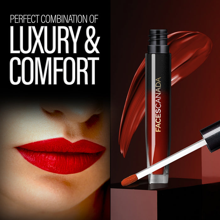 FACES CANADA Comfy Silk Liquid Lipstick - Lunar Brown 11, 3 ml | Satin Matte HD Finish | Luxe Comfort | Longlasting | No Dryness | Smooth Texture | Mulberry Oil & Shea Butter For Plump Hydrated Lips