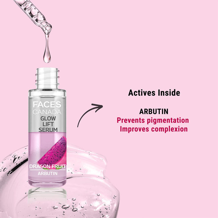 FACES CANADA Glow Lift Serum, 27 ml | Dragon Fruit & Arbutin | Biphasic Face Serum | Restores Glow & Hydrates For Spotless, Radiant & Plump Skin | Helps Reduce Dark Spots & Pigmentation