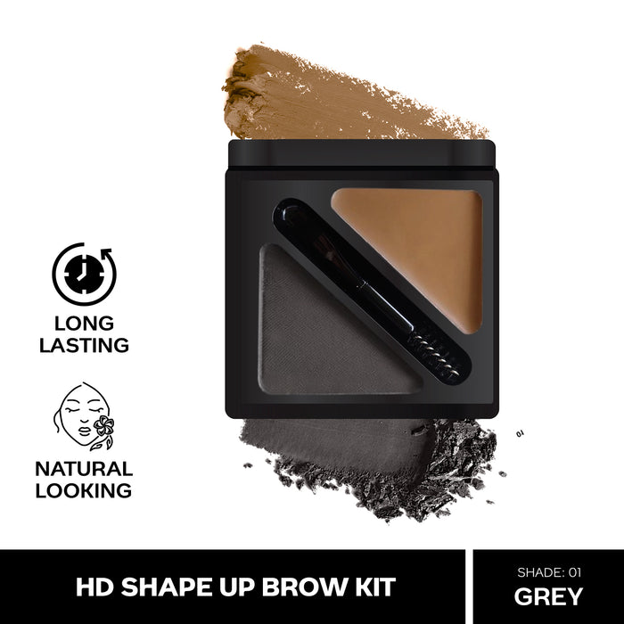 FACES CANADA HD Shape Up Brow Kit - Grey 01, 2.8 gm | Eyebrow Duo Kit - Wax & Powder With Brush | Long-Lasting | Precise & Natural Looking | Rich Color Payoff | Shaped & Defined Brows | Cruelty-free
