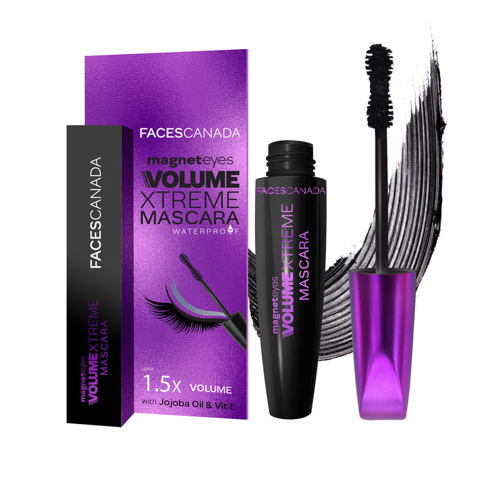 FACES CANADA Magneteyes Volume Xtreme Mascara - Black, 8 gm | Lengthens Lashes | Waterproof | Quick Drying | Long Wear | Intense Black Finish | Lightweight | Enriched With Jojoba Oil & Vitamin B