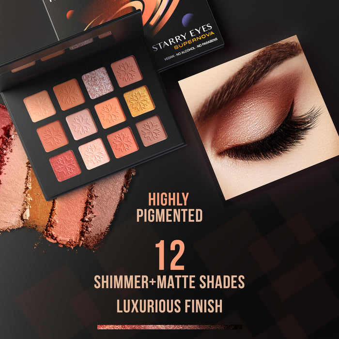 FACES CANADA Starry Eyes Eye Shadow Palette - Supernova 01, 16 gm | Shimmer & Matte Shades | Long Lasting & Highly Pigmented | Smudge Proof & Sweat Resistance | One Stroke Application | Luxurious Finish