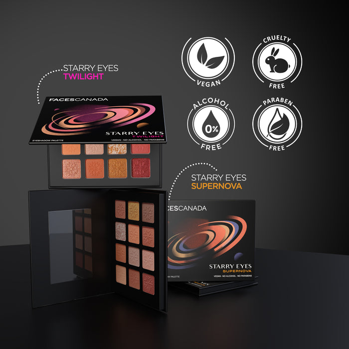 FACES CANADA Starry Eyes Eye Shadow Palette - Supernova 01, 16 gm | Shimmer & Matte Shades | Long Lasting & Highly Pigmented | Smudge Proof & Sweat Resistance | One Stroke Application | Luxurious Finish