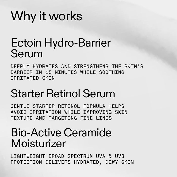 Text description of skincare serum benefits on a white background
