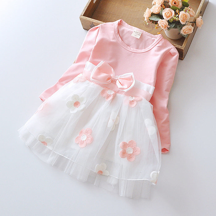 Flower bow long sleeve dress 🇨🇳