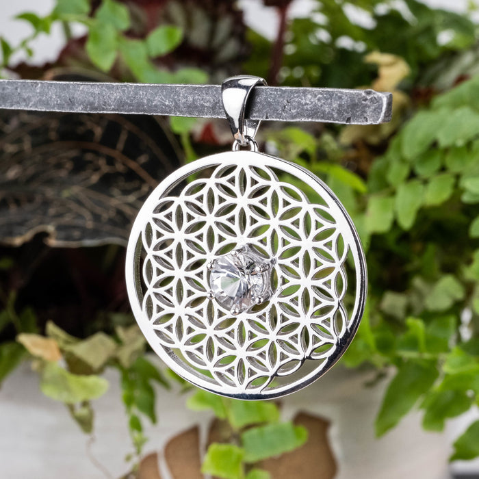 Flower of Life Pendant | Herkimer Diamond Quartz .925 Silver - InnerVision Crystals
