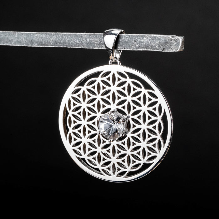 Flower of Life Pendant | Herkimer Diamond Quartz .925 Silver - InnerVision Crystals