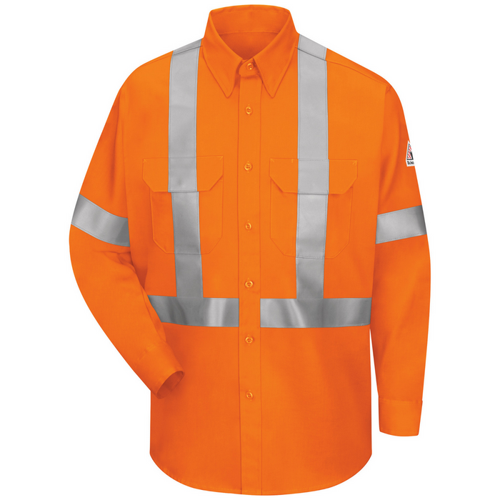 FR ENHANCED VISIBILITY LIGHTWEIGHT UNIFORM SHIRT WITH REFLECTIVE TRIM - OR-Orange | Bulwark SLUS