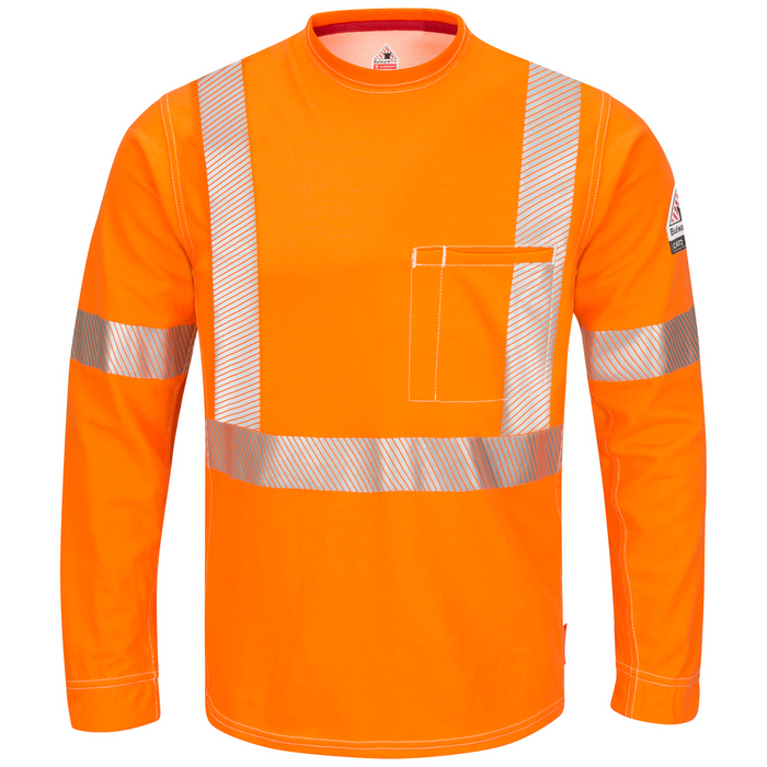 FR IQ SERIES LONG SLEEVE COMFORT KNIT T-SHIRT WITH REFLECTIVE TRIM - OR-Orange | Bulwark QT34