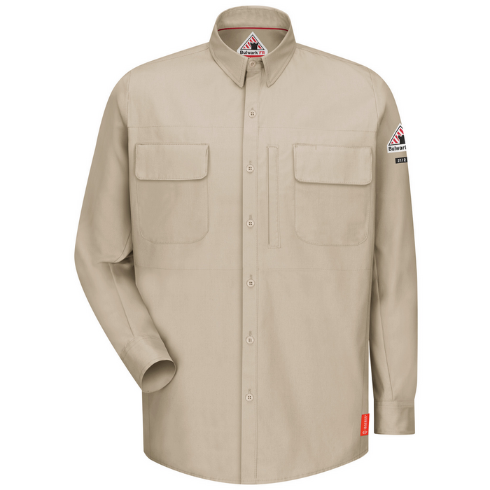 FR IQ SERIES LONG SLEEVE PATCH POCKET SHIRT - LT-Light Tan | Bulwark QS32