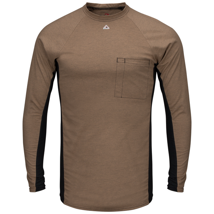 FR LONG SLEEVE BASELAYER WITH MESH GUSSET AND POCKET - KH-Khaki | Bulwark MPS8