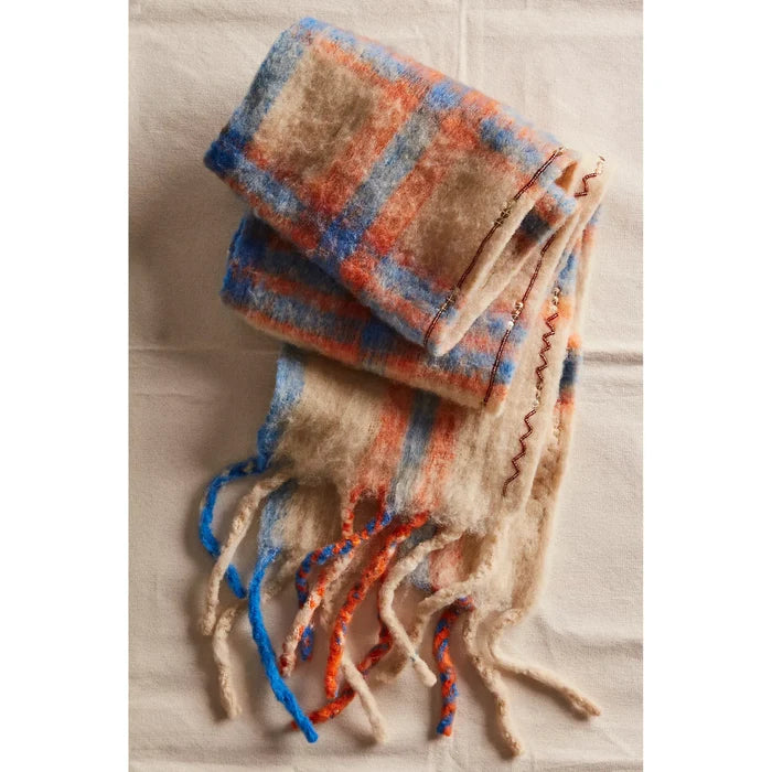 Free People Highland Plaid Skinny Scarf in Ivory Combo