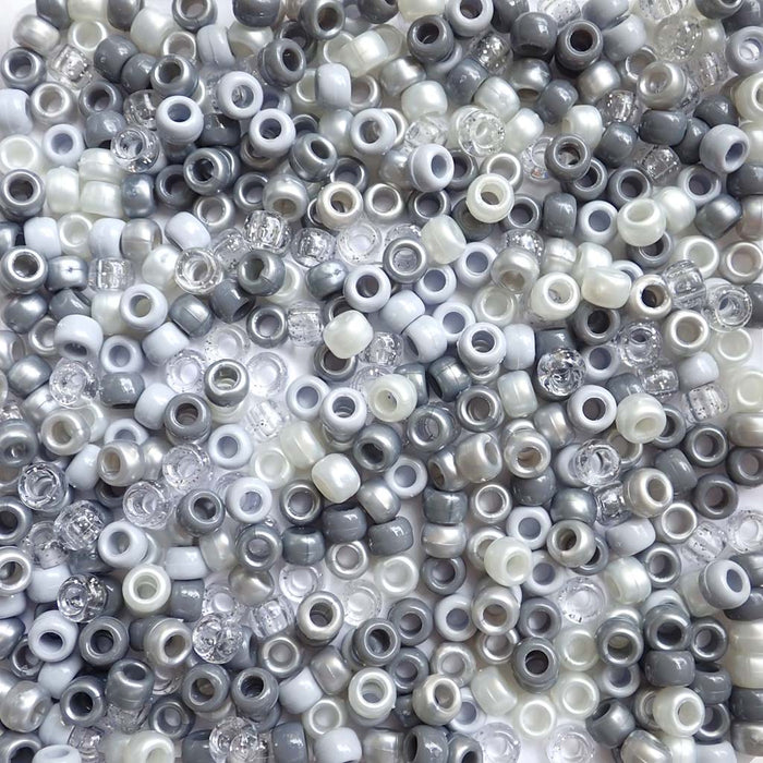 Gray Shadows Mix Plastic Pony Beads, 6x9mm, 500 beads