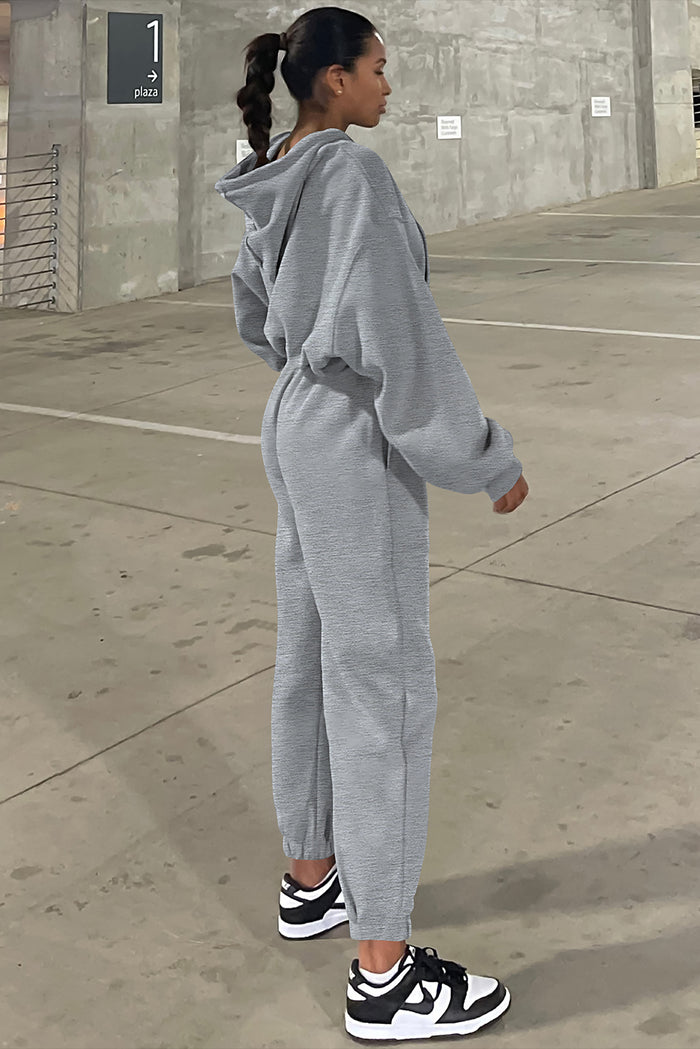Grey Solid Drop Shoulder Hoodie and Joggers Activewear Set 🇺🇲