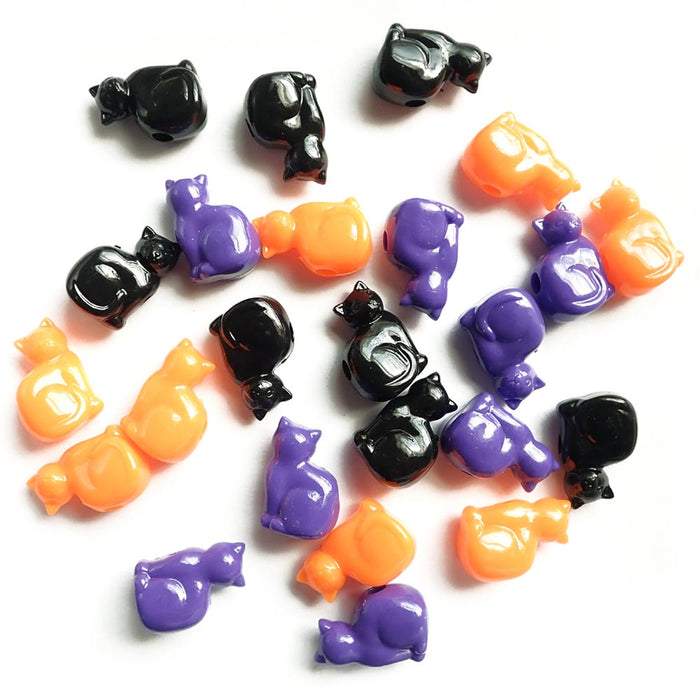 Halloween Cats Plastic Beads Mix, 24 beads