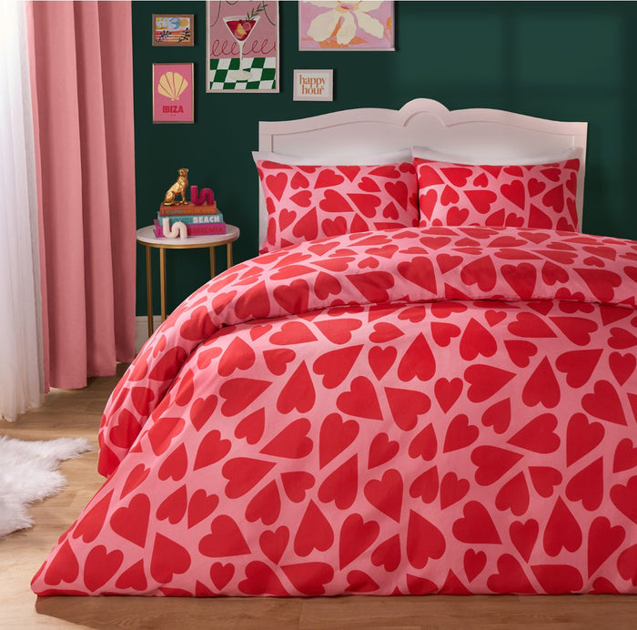 Hearts Print Duvet Cover Set - Pink/Red single 🇬🇧