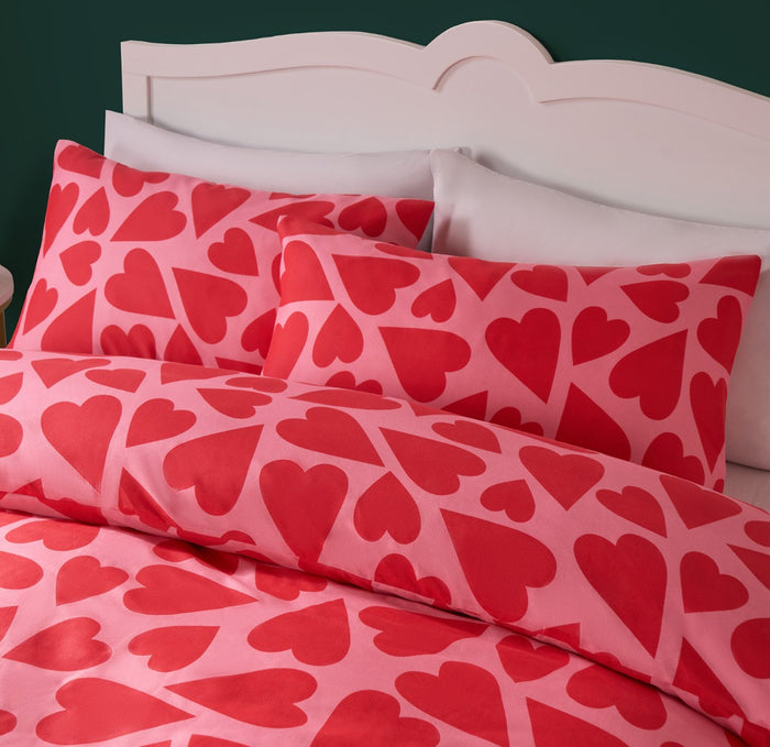 Hearts Print Duvet Cover Set - Pink/Red single 🇬🇧