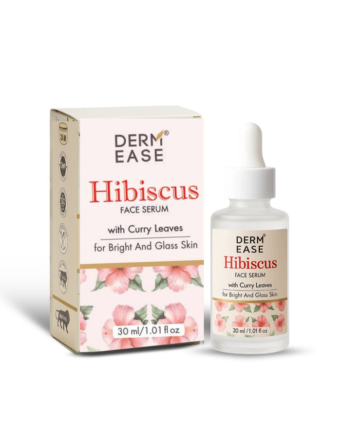 Derm Ease Hibiscus Face Serum packaging with floral design on a white background