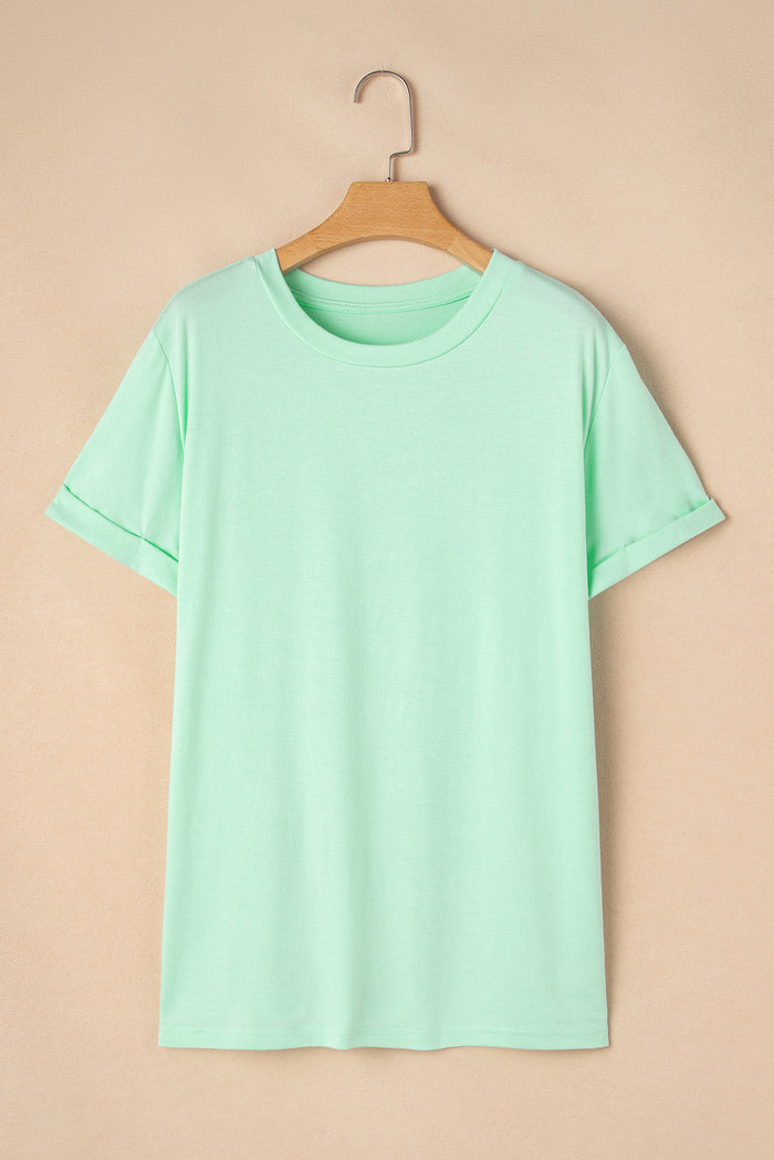 Iceland Blue Round Neck Rolled Sleeve Plus Size T-shirt 🇨🇳