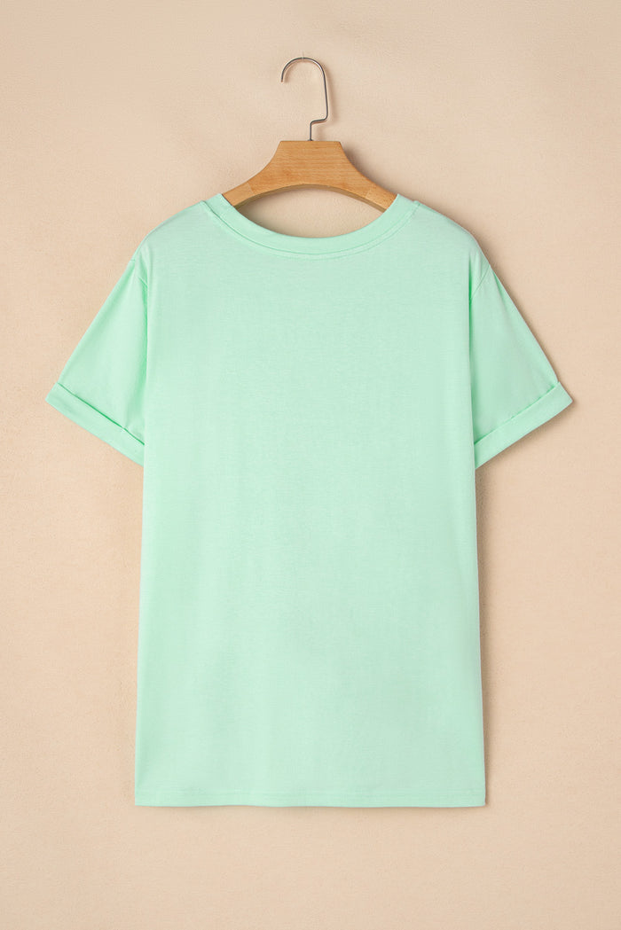 Iceland Blue Round Neck Rolled Sleeve Plus Size T-shirt 🇨🇳