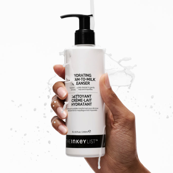 Model holding Hydrating Cream-to-Milk Cleanser