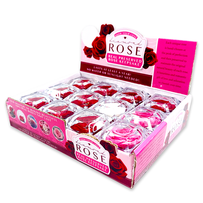ITEM NUMBER 024712 REAL PRESERVED ROSE KEEPSAKE 12 PIECES PER DISPLAY