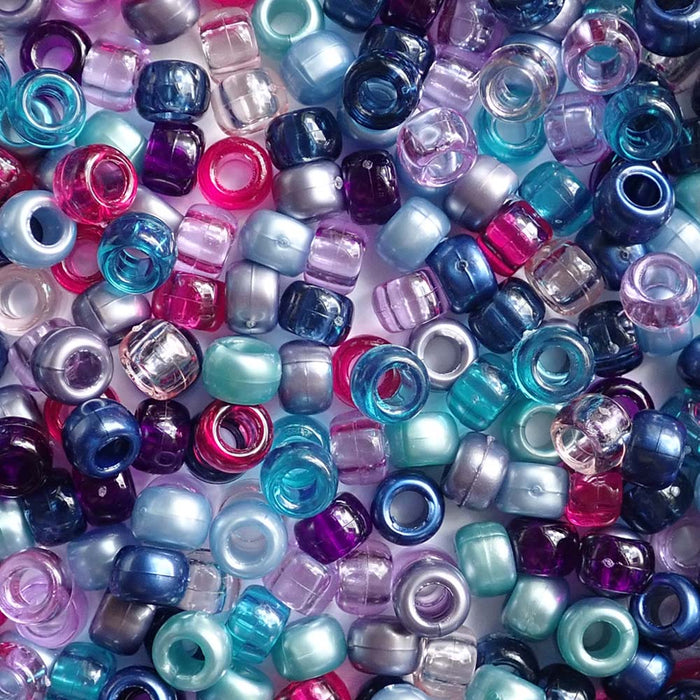 Jewel Tones Mix Plastic Pony Beads, 6x9mm, 500 beads
