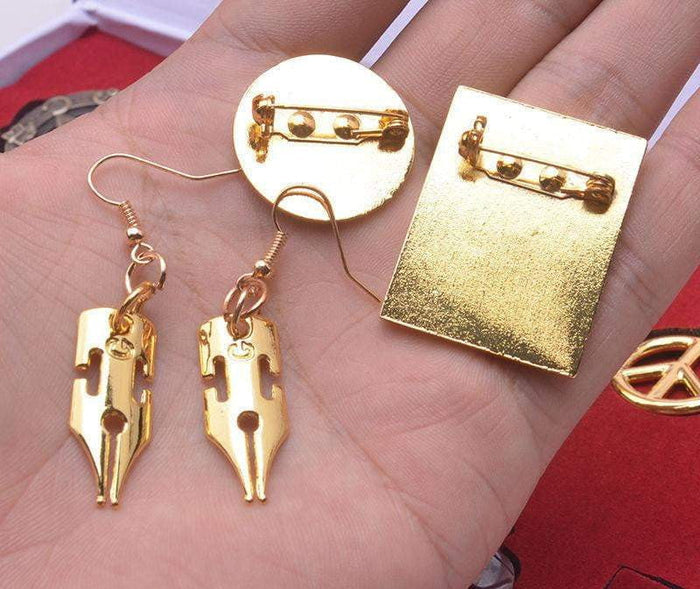 12pcs/set Anime JoJo's Bizarre Adventure Badge Pins Earring Necklace+Keychain+Box KeyRing Pendant Collection - TheAnimeSupply