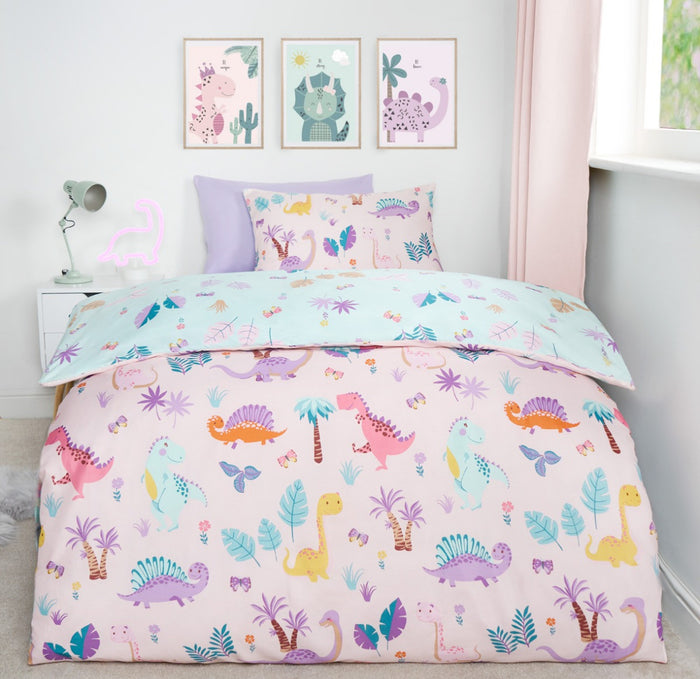 Kids Dinosaur Print Reversible Duvet Cover Set - Single 🇬🇧