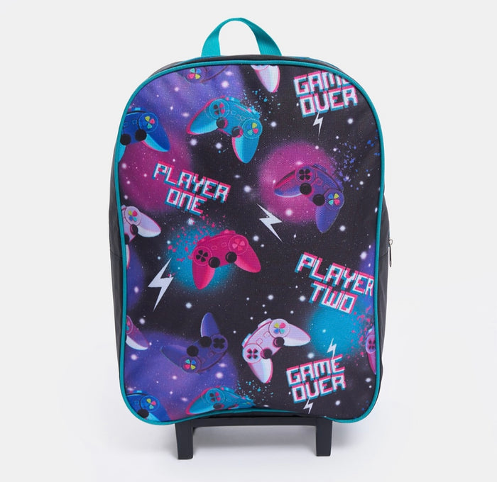 Kids Gaming Print Trolley Backpack - Purple 🇨🇳