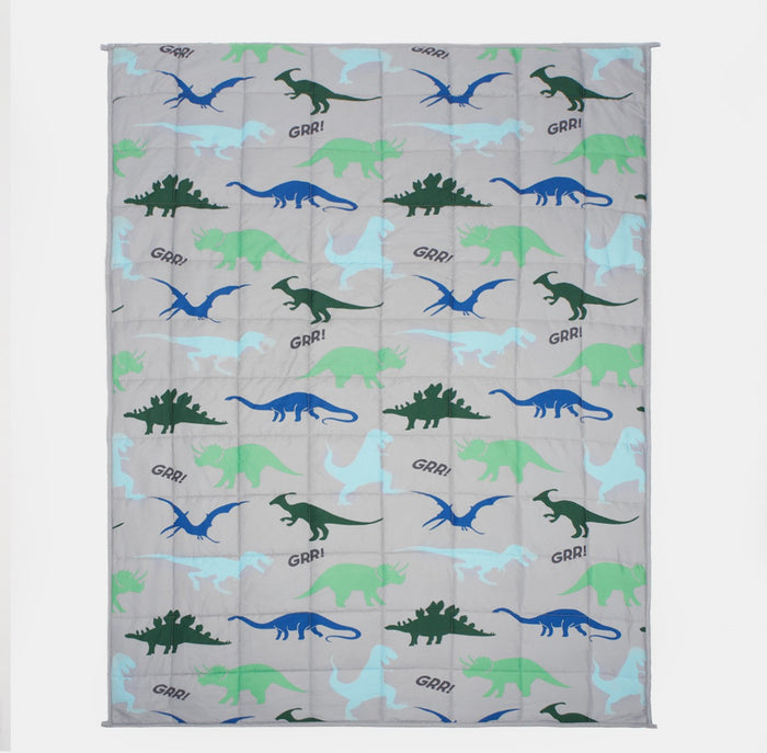 Kids Teddy Fleece Dinosaur Weighted Blanket, Grey - 3kg 🇬🇧