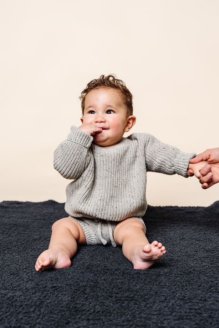 Knit Chunky Sweater - Grey Speckle