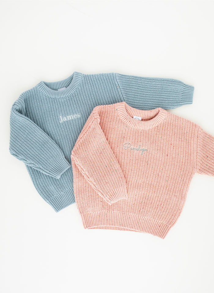 Knit Chunky Sweater - Grey Speckle